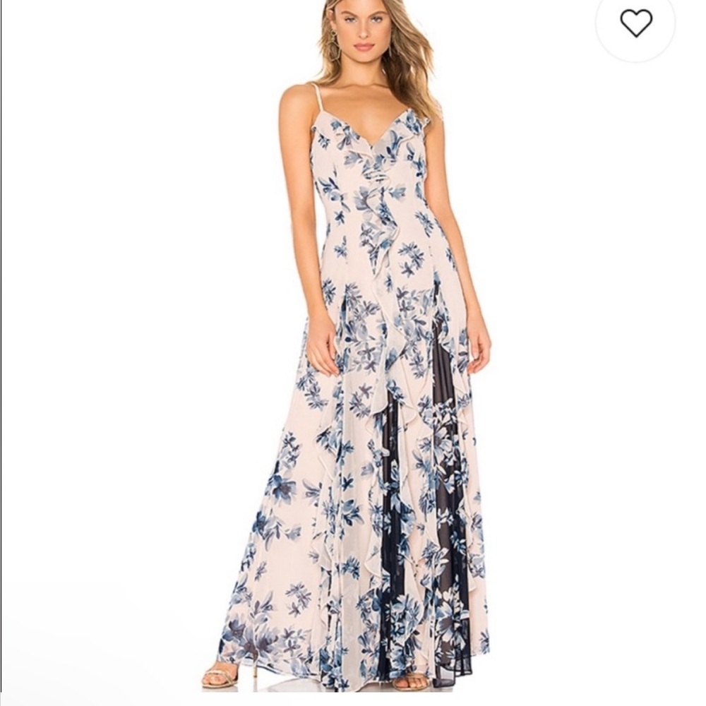 NWT BCBG Maxazria Floral Divine Peach Bloom Godet Ruffle Maxi Gown Dress 10